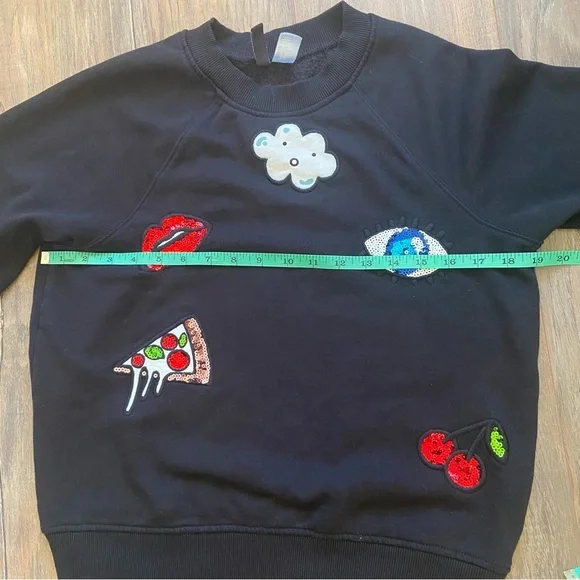 H&M Divided Black Sequin Patch Sweatshirt Size Small - Picture 8 of 12